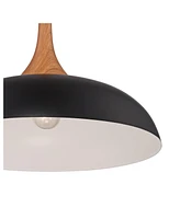 Possini Euro Design Felton Black Aluminum Wood Finish Small Pendant Light 17 3/4" Wide Mid Century Modern Dome Shade Fixture for Dining Room House Ent