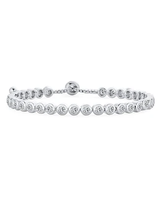 Bling Jewelry Bridal Wedding Prom Round Bezel Set Bubble Cubic Zirconia Cz Tennis Bracelet Slide Bolo Bracelet For Women Adjustable Sliding Ball Clasp