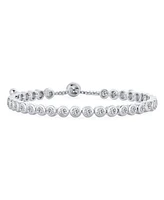 Bling Jewelry Prom Round Bezel Set Bubble Cubic Zirconia Cz Tennis Bracelet Slide Bolo Bracelet For Women Adjustable Sliding Ball Clasp Bracelet