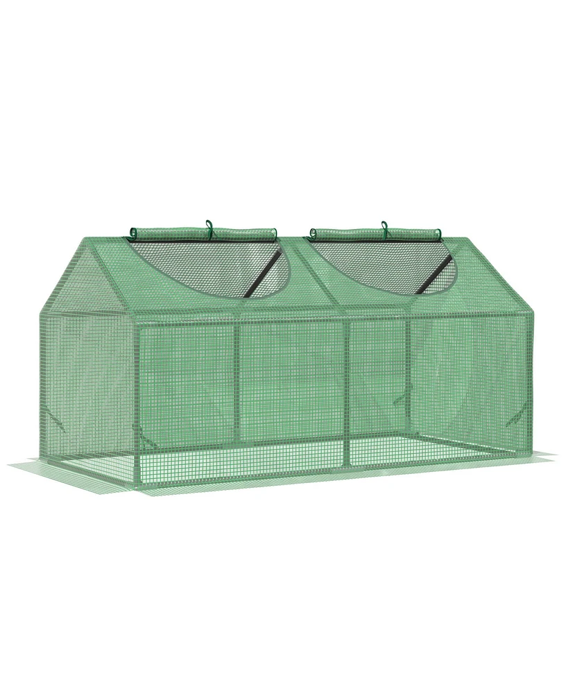 Outsunny 4'x2'x2' Portable Mini Greenhouse with Pe Cover, 2 Top Windows, Green