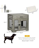 PawHut Dog Crate Furniture with Soft Water-Resistant Cushion, Dog Crate End Table with Drawer, Puppy Crate for Small Dogs Indoor with 2 Doors