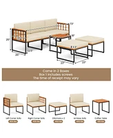 Costway 6 Pcs Acacia Wood Patio Furniture Set Outdoor Sectional Conversation Sofa Set