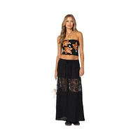 Edikted Women's Double Tie Lace Panel Maxi Skirt