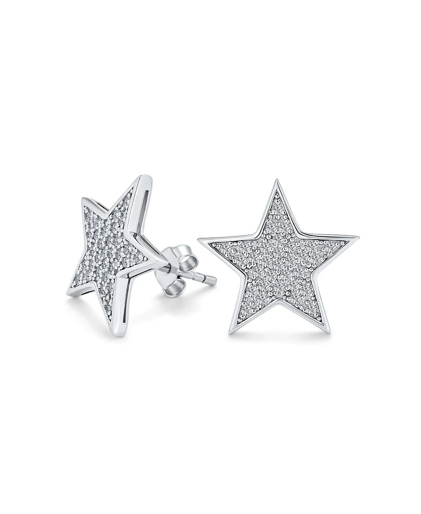 Bling Jewelry Usa American Patriotic Rock Star Sparkling Cubic Zirconia Micro Pave Cz Celestial Star Stud Earrings For Women Sterling Silver