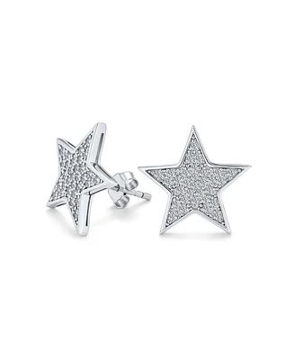 Bling Jewelry Unisex Usa American Patriotic Rock Star Sparkling Cubic Zirconia Micro Pave Cz Celestial Star Stud Earrings For Men Women .925 Sterling