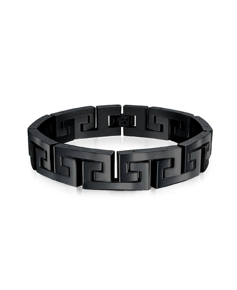 Bling Jewelry Stylish Masculine Geometric Infinity Key Link Bracelet forMen Black Ip Stainless Steel Inch 12MM