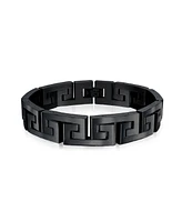 Bling Jewelry Stylish Masculine Geometric Infinity Key Link Bracelet forMen Black Ip Stainless Steel Inch 12MM