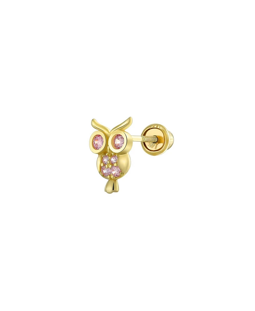 Bling Jewelry Tiny Pink Cz Lucky Wise Owl Bird Helix Cartilage Ear Lobe Piercing Daith 1 Piece Stud Earring For Women Cubic Zirconia14K Yellow Gold Sc