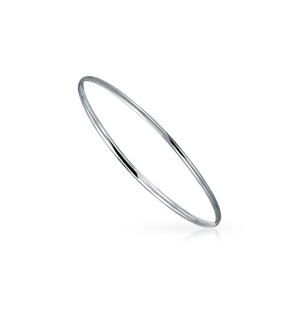 Bling Jewelry Plain Simple Dome Edge Layering Stacking Thin 2MM Shinny Sterling Silver Bangle Bracelet For Women