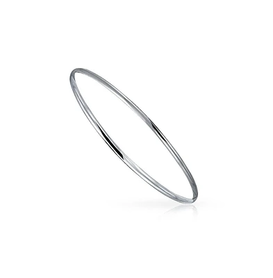 Bling Jewelry Plain Simple Dome Edge Layering Stacking Thin 2MM Shinny .925 Sterling Silver Bangle Bracelet For Women Teen