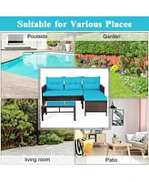 Sugift 3 Pieces Outdoor Patio Corner Rattan Sofa Set-Turquoise