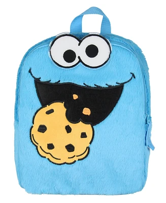 Sesame Street Plush Cookie Monster Smile Face 12 Inch Backpack For Daily Use