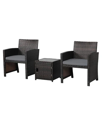 Sugift 3 Pieces Patio Wicker Furniture Set with Storage Table and Protective Cover