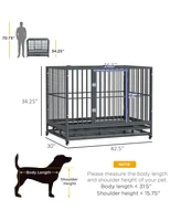 PawHut 42" Heavy Duty Portable Steel Dog Cage Kennel Crate Pet House Wheels