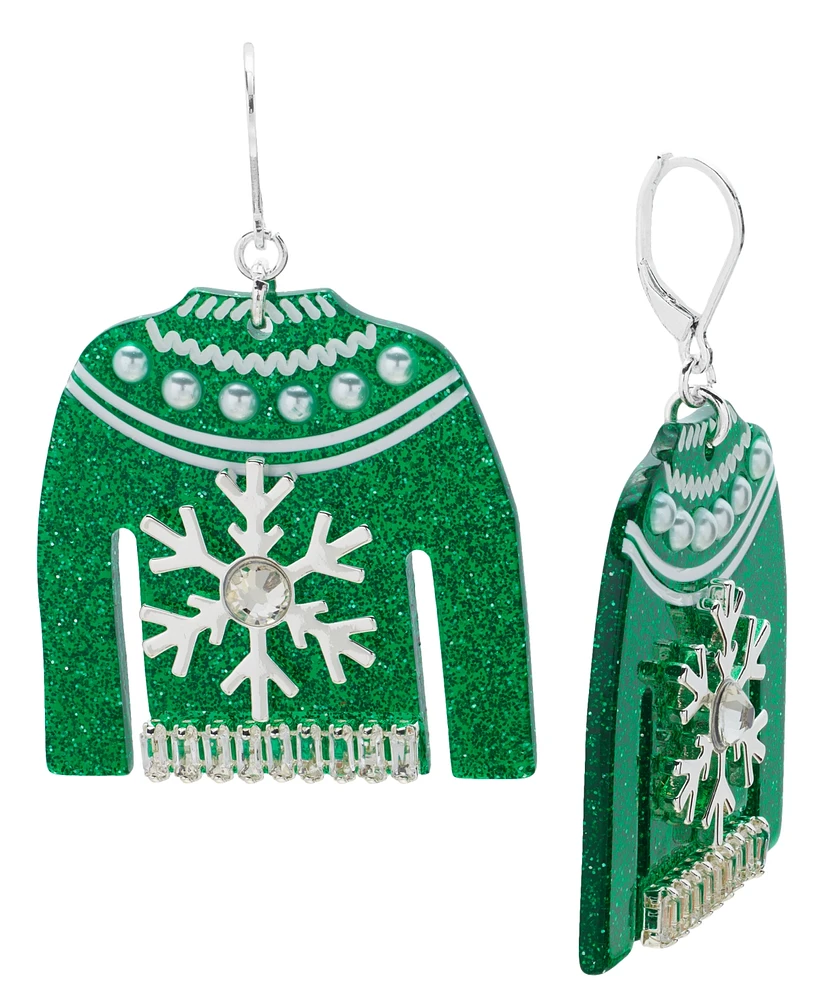 Holiday Lane Silver-Tone Glass Bead Christmas Sweater Drop Earrings