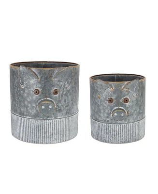 Slickblue Set of 2 Pig-Inspired Flower Pots Whimsical Garden Decor