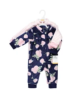 Hudson Baby Baby Girls Hudson Fleece Jumpsuits, Coveralls, and Playsuits, Navy Rose