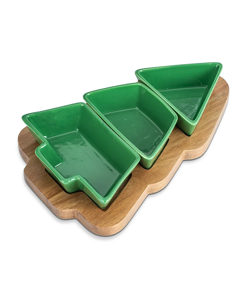 Thirstystone Condiment Bowl Set on Wooden Tree Board,set of 4