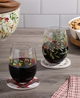 Thirstystone Stemless Wine Glasses with Christmas Trees, Set of 2