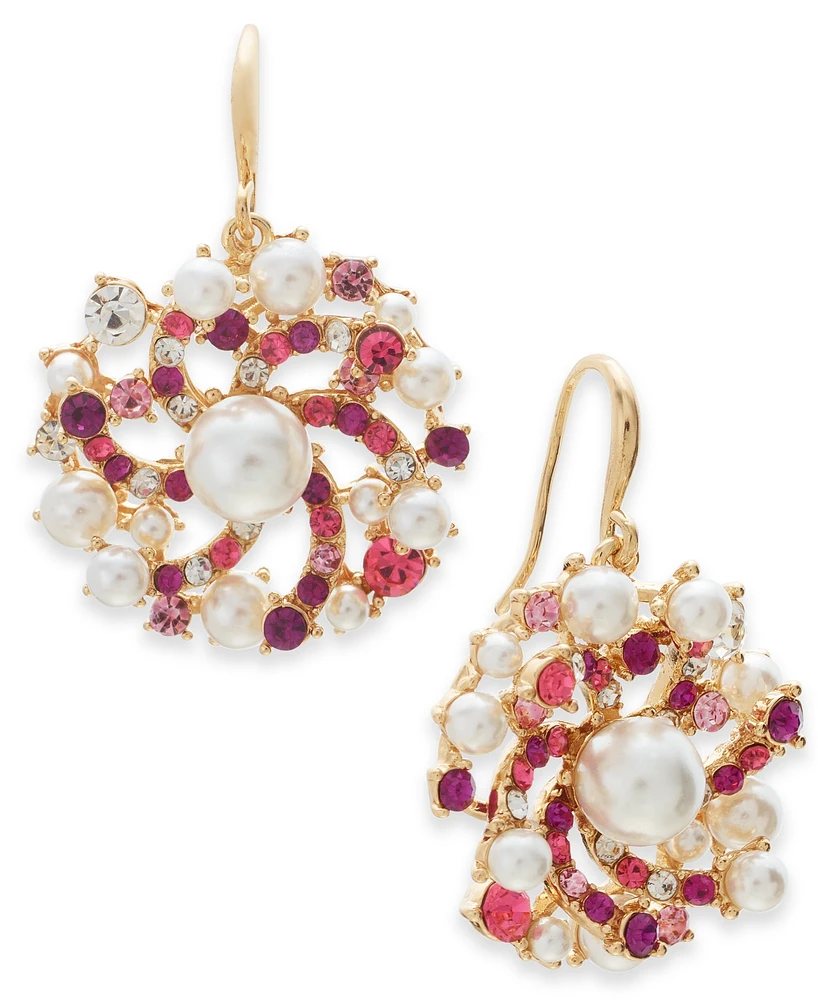 Charter Club Imitation Pearl & Glass Crystal Swirl Cluster Drop Earrings, Created for Macy's