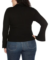 Belldini Plus Flared Sleeve Johnny Collar Sweater