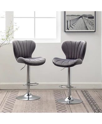 Simplie Fun Upholstered Adjustable Swivel Barstools in Gray, Set of 2