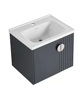 Wall-Mounted Vanity | Dual-Door with 3D Wave | Ceramic Sink | Soft-Close | Metallic