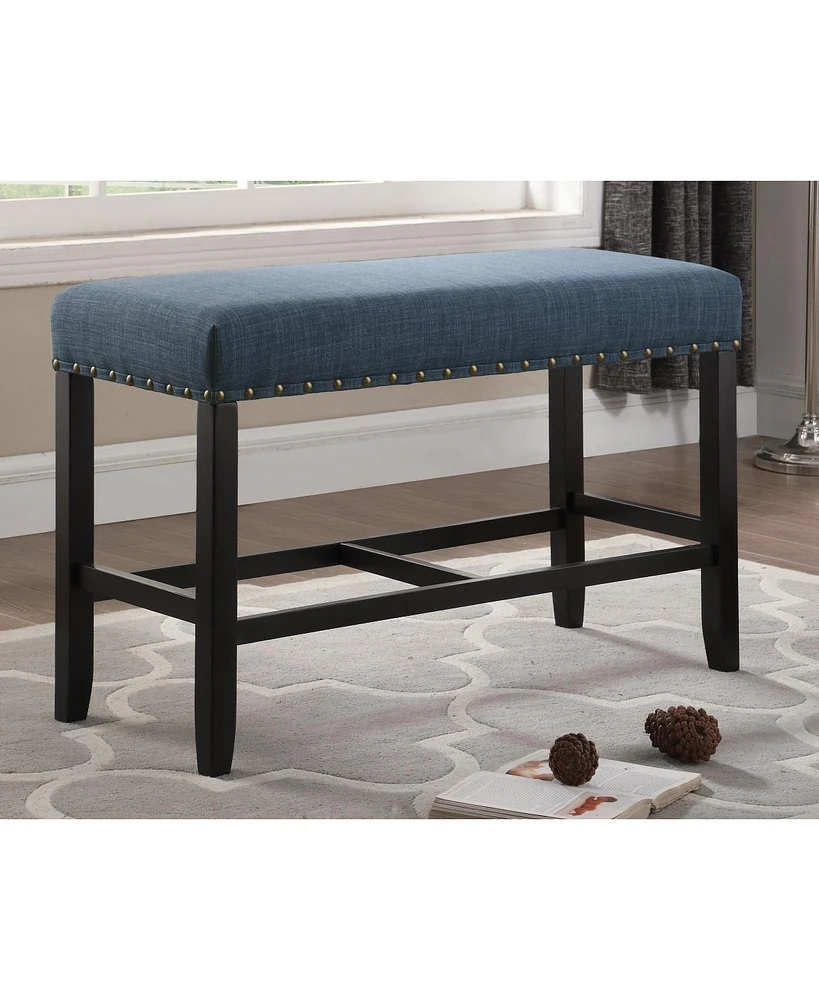 Simplie Fun Fabric Counter Height Dining Bench with Nailhead Trim, Blue