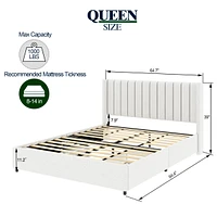 Streamdale Furniture Anda Patented 2-Drawers Storage Bed Queen Size Ivory Boucle Upholstered Platform Bed, Tufted Headboard, Wooden Slat Mattress Supp