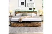 Streamdale Furniture King Bed Frame, Storage Headboard with Charging Station, Solid and Stable, Noise Free, No Box Spring Needed, Easy Assembly