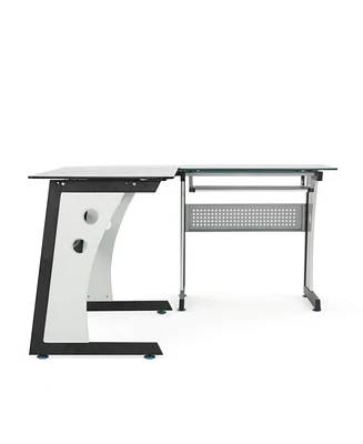 Simplie Fun Modern Glass and Iron Multitasking Office Desk