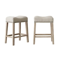 Upholstered Backless Saddle Seat Counter Stools 24" height Set of 2, Tan