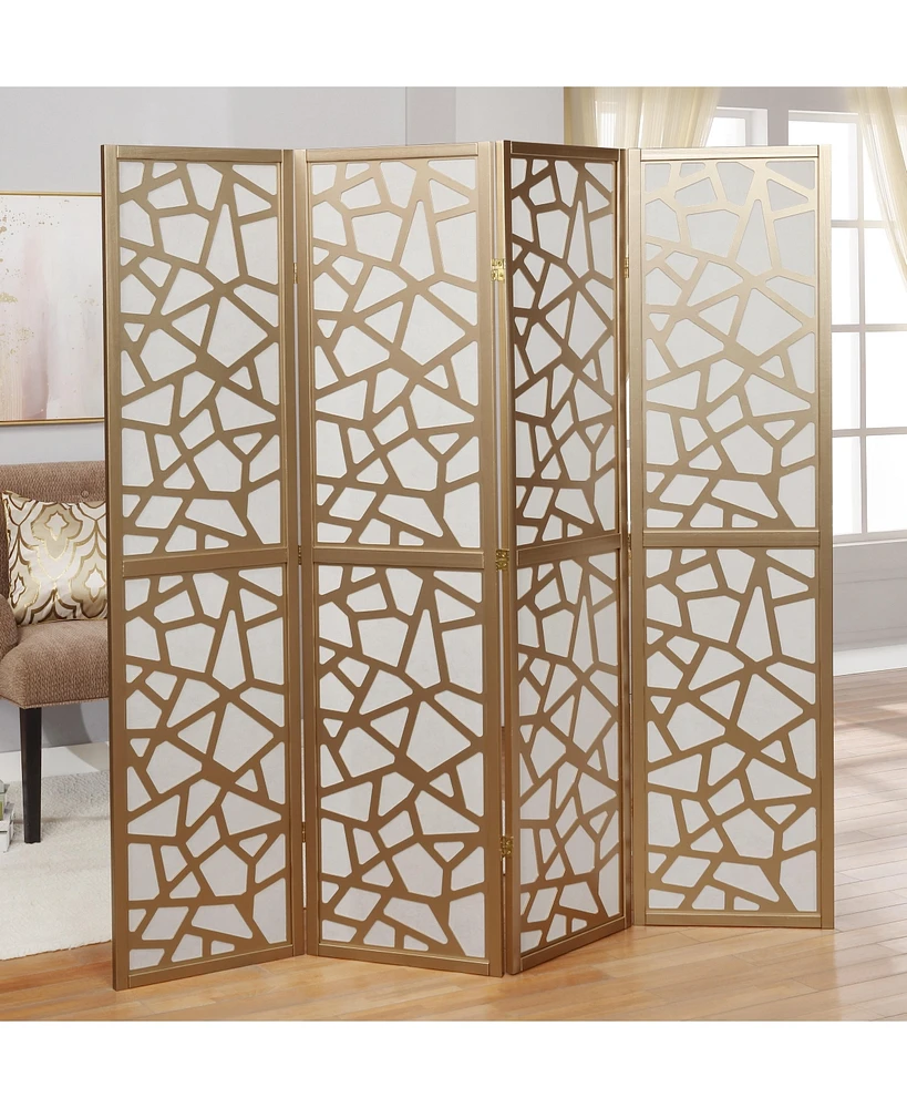 Streamdale Furniture Giyano 4 Panel Screen Room Divider, Gold