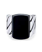 Bling Jewelry Biker Urban Classic Braided Cable Wheat Wide Link Chain Band Heavy Solid Black Natural Onyx s Rectangle Large Statement Signet Ring Ster