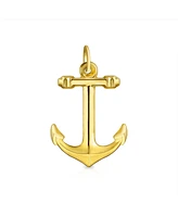 Bling Jewelry Sailor Nautical Vacation14K Yellow Gold Boat Anchor Pendant Necklace For Women No Chain