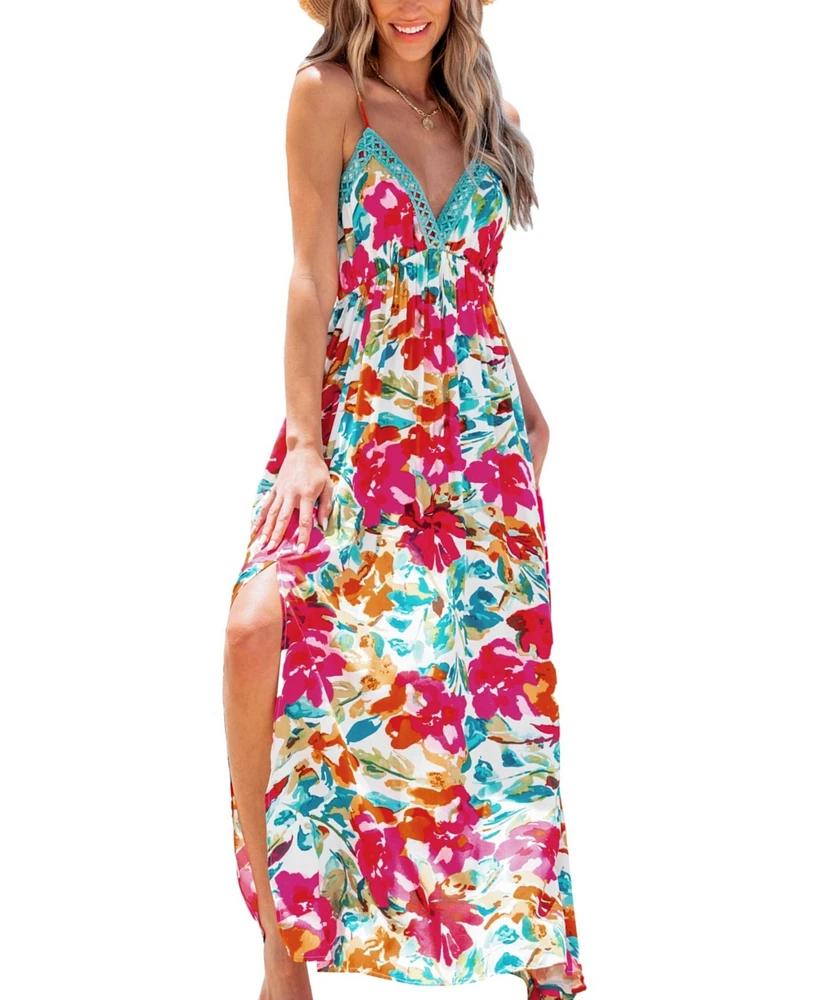 Cupshe Women's Floral Watercolor Plunging Sleeveless Maxi Beach Dress