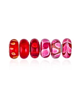 Bling Jewelry Mixed 6 Set Of Bundle Sterling Silver Core Translucent Shades Of Red Pink Murano Glass Swirl Flower Charm Bead Spacer Fits European Brac