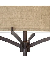 Tremont Modern Mid Century Floor Lamp Standing 62" Tall Deep Bronze Metal Tan Burlap Drum Shade for Living Room Reading Bedroom Office House Home Deco