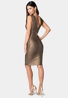 bebe Women's Foiled Bandage Plunge Neck Midi Dress