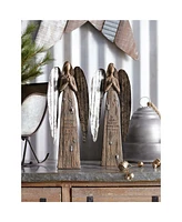 Slickblue Rustic Wood Sentiment Angel With Galvanized Metal Wings - Set of 2