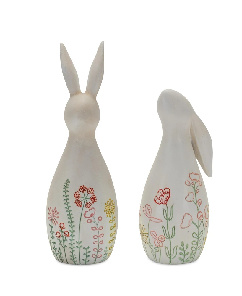 Slickblue Set of 2 Modern Bunny Rabbit Figurines Featuring Etched Floral Designs