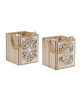 Slickblue Set of 4 Snowflake Lanterns 14”H Wooden Decor