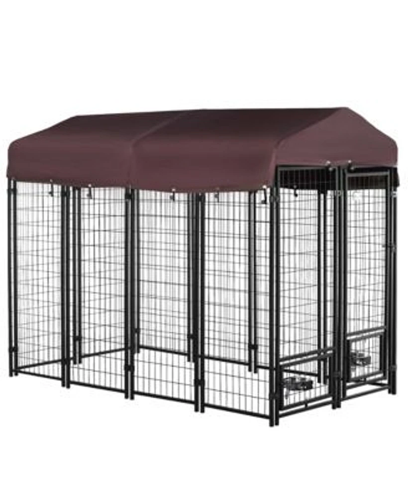 Pawhut Outdoor Dog Kennel With Rotating Bowl Holders Walk In Pet Playpen