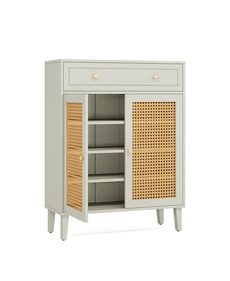 Tribesigns Storage Cabinet with Doors, Sideboard Cabinet with Adjustable Shelves and Drawer, Wooden Storage Cabinet with Rattan Panels, Mint Green Mod