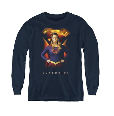 Supergirl Boys Youth Standing Symbol Long Sleeve Sweatshirts