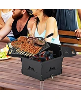 Slickblue Portable Charcoal Grill Stove Rotatable with Foldable Body and Legs with Handles