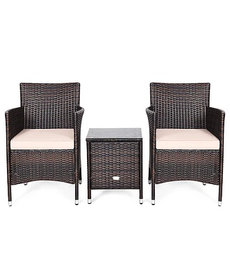 Sugift 3 Pieces Ergonomic Wicker Patio Conversation Set-Beige