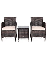 Sugift 3 Pieces Ergonomic Wicker Patio Conversation Set-Beige