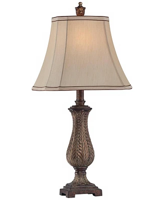 Regency Hill Traditional Style Table Lamp 25" High Old Oak Antique Brown Petite Vase Beige Fabric Rectangular Shade Decor for Living Room Bedroom Hous