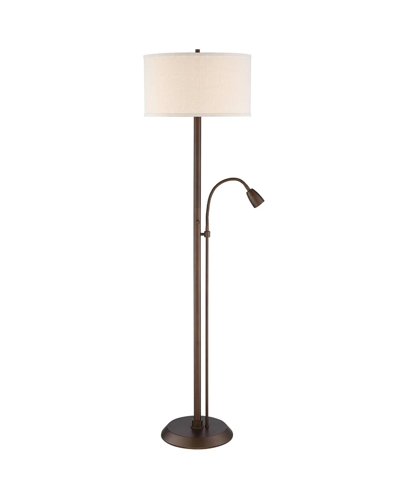 Possini Euro Design Traverse Modern Floor Lamp with Gooseneck Reading Light Led 64" Tall Oil Rubbed Bronze Metal Oatmeal Fabric Drum Shade Decor for L